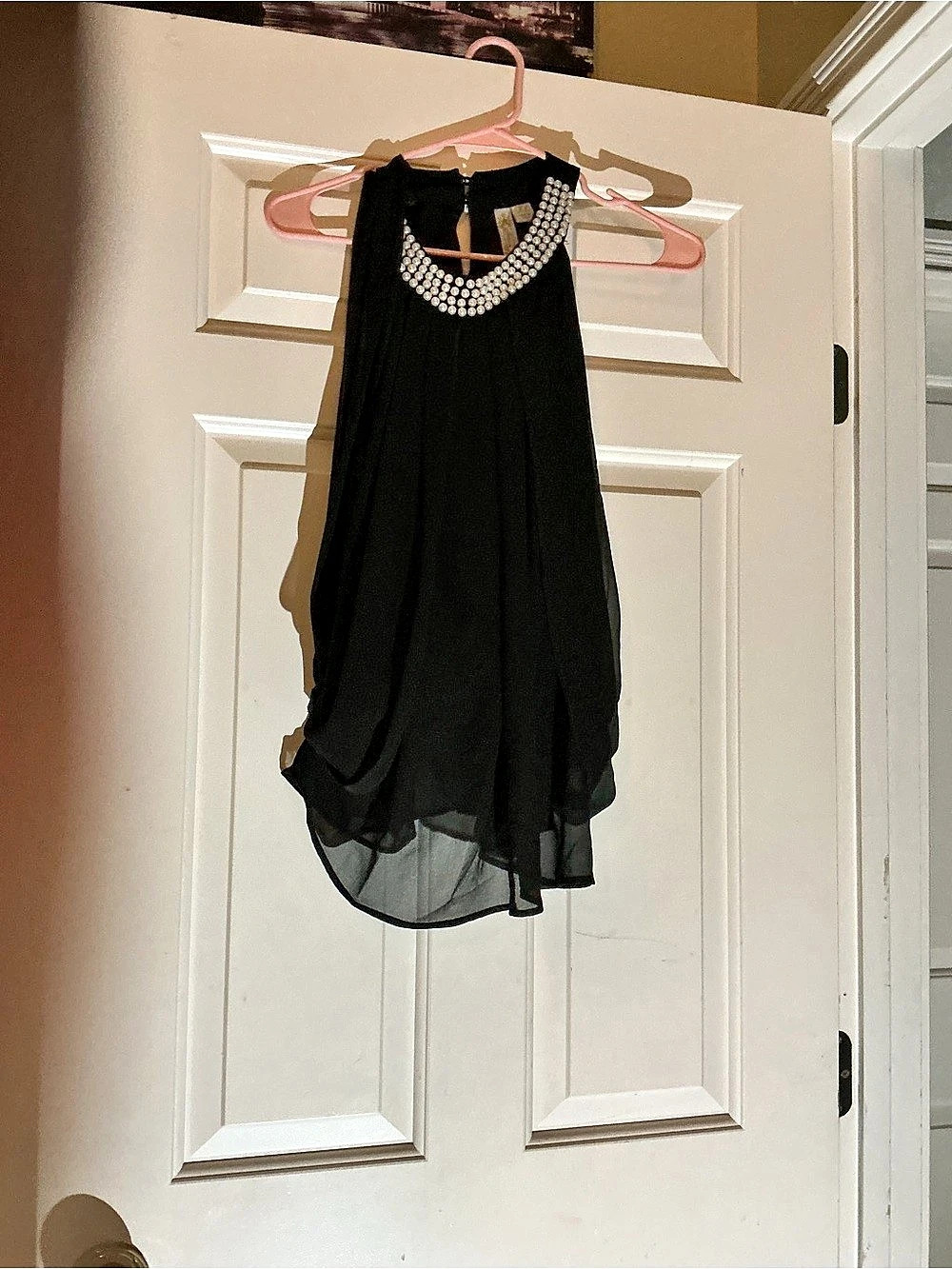 Black Embellished Neckline Mini Dress Like New